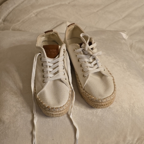 Tan and White Tretorn Espadrille Sneakers with Jute Midsole - Picture 1 of 10